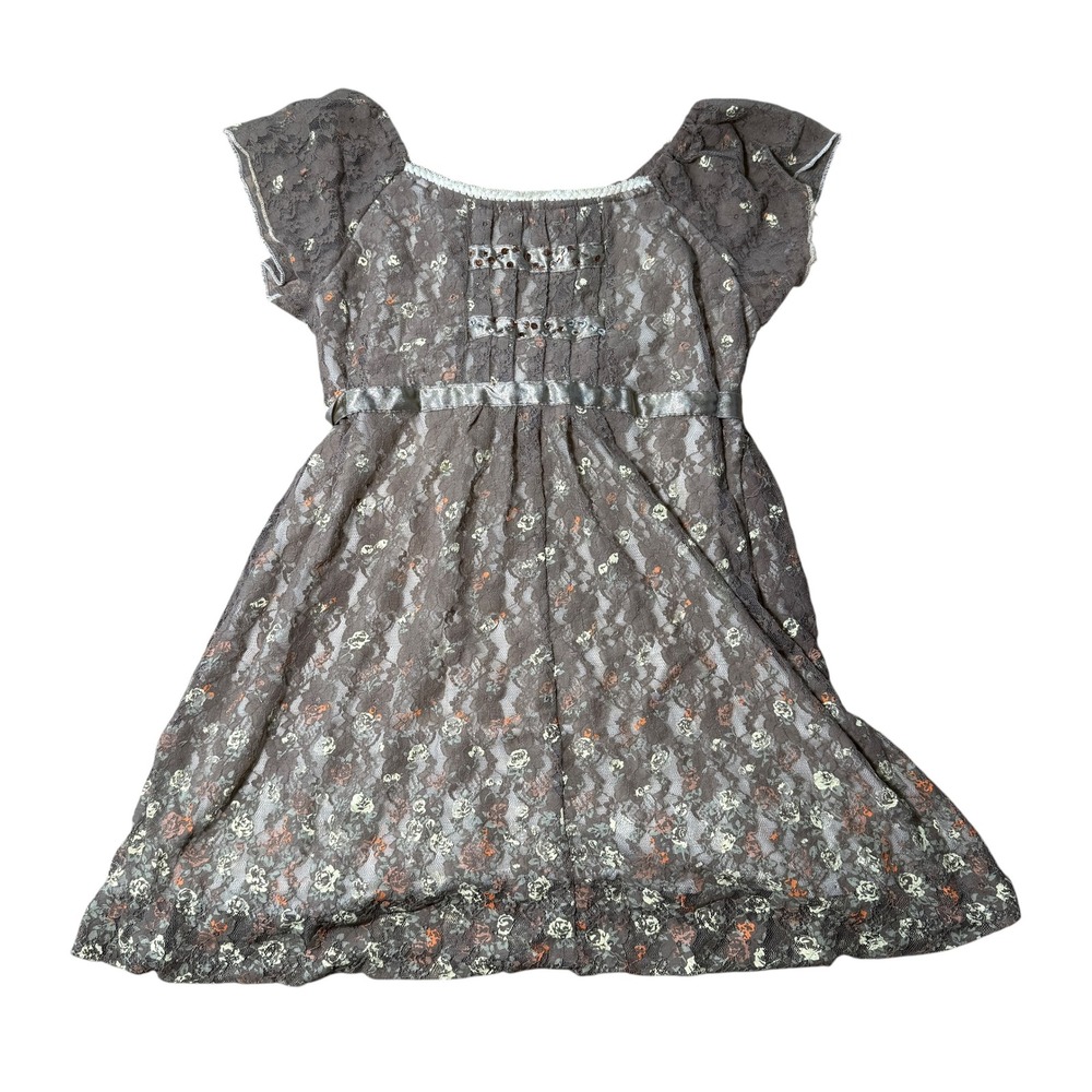 Ht.is Babydoll Blouse Lace Floral Sequin Cap Sleeve Brown Small y2k coquette